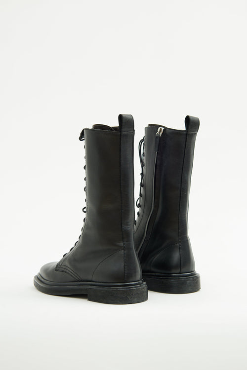 The Row Black Leather Lace Up Combat Boot