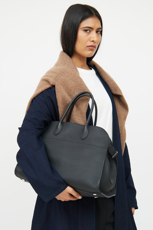 The Row Black Leather Soft Margaux 15 Tote