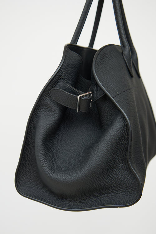 The Row Black Leather Soft Margaux 15 Tote