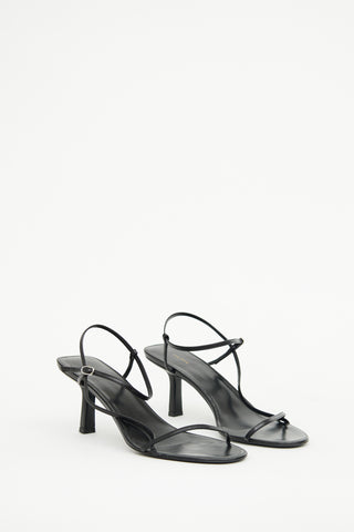The Row Black Leather Bare Heeled Sandals