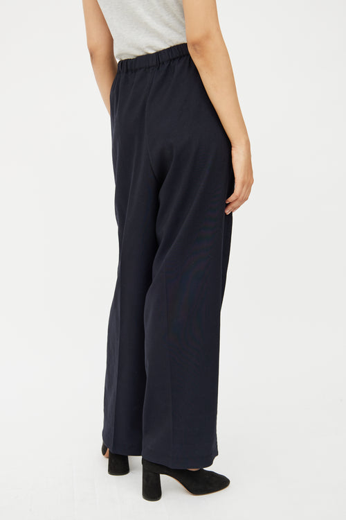 The Row Navy Wool Wide Leg Trouser