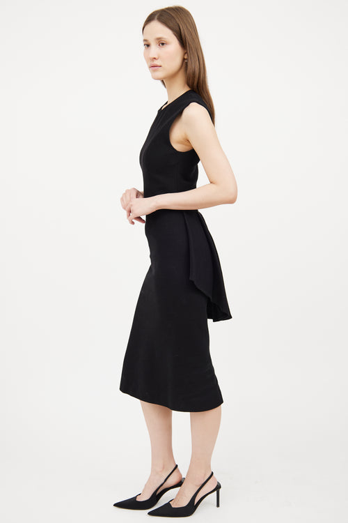 Black Woven Bustle Midi Dress