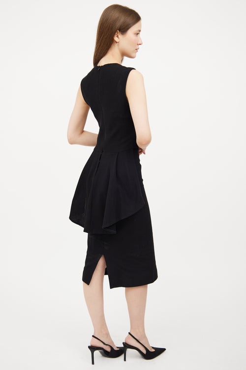 Black Woven Bustle Midi Dress