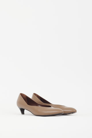 The Row Taupe Leather Almond Toe Pump