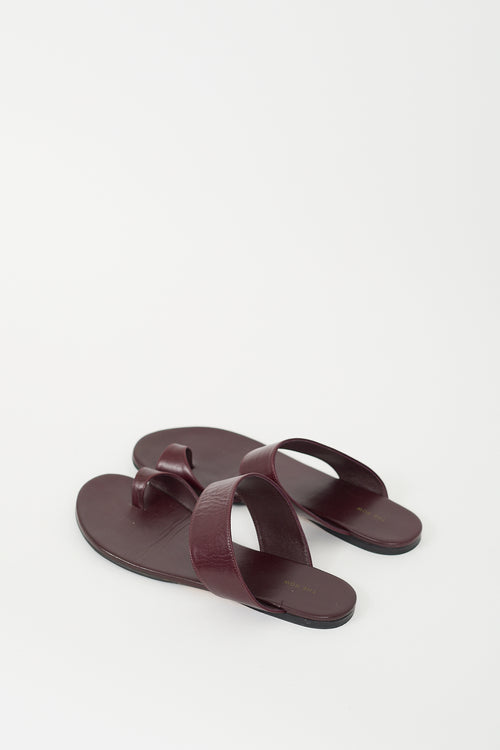 The Row Burgundy Leather Infradito Flat Sandal