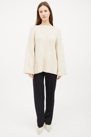 Cream Silk & Cashmere Knit Long Sleeve Sweater