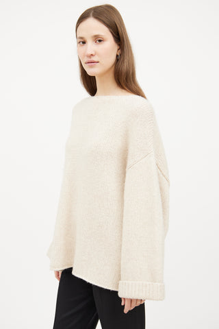 Cream Silk & Cashmere Knit Long Sleeve Sweater