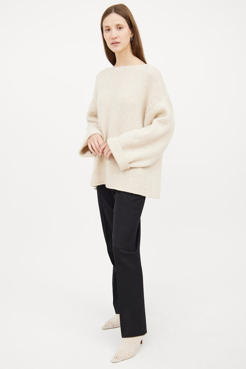 Cream Silk & Cashmere Knit Long Sleeve Sweater