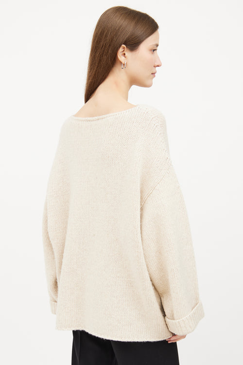 Cream Silk & Cashmere Knit Long Sleeve Sweater