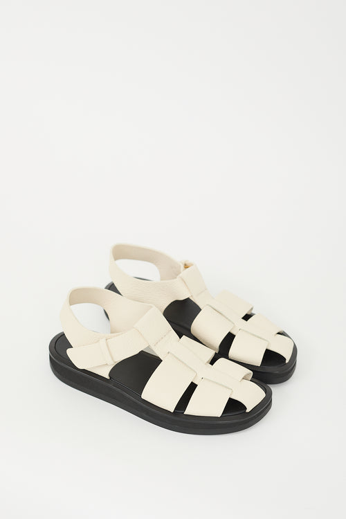 The Row Cream & Black Leather Fisherman Sandal