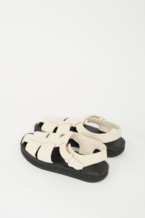 The Row Cream & Black Leather Fisherman Sandal