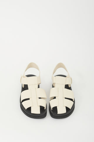 The Row Cream & Black Leather Fisherman Sandal