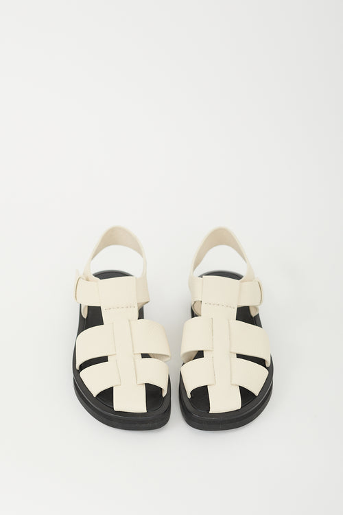 The Row Cream & Black Leather Fisherman Sandal