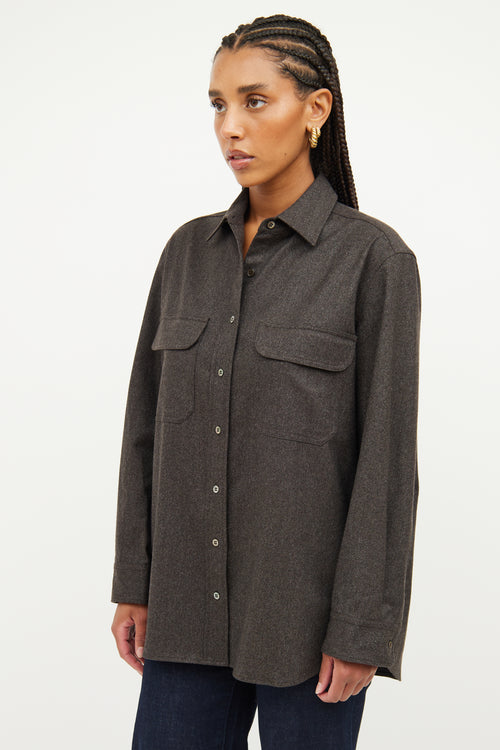 The Row Grey Wool Button Top