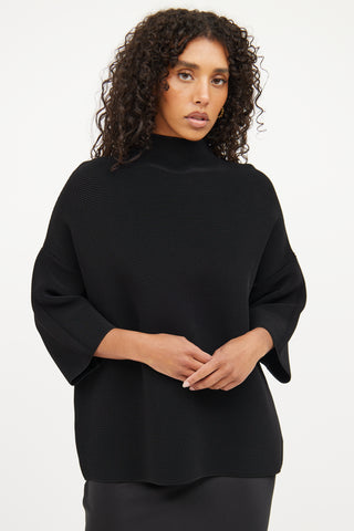 The Row Black Knit Pleated Mockneck  Top
