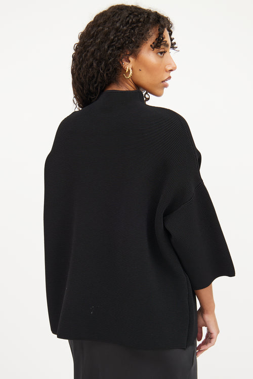 The Row Black Knit Pleated Mockneck  Top