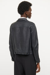 The Row Black Leather Distressed Trucker Jacket