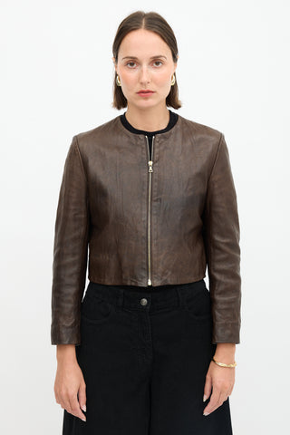 The Row Leather Collarless Jacket