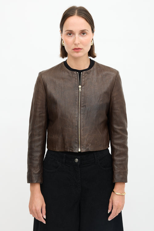 The Row Leather Collarless Jacket