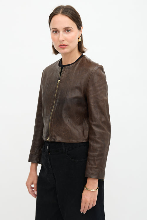 The Row Leather Collarless Jacket