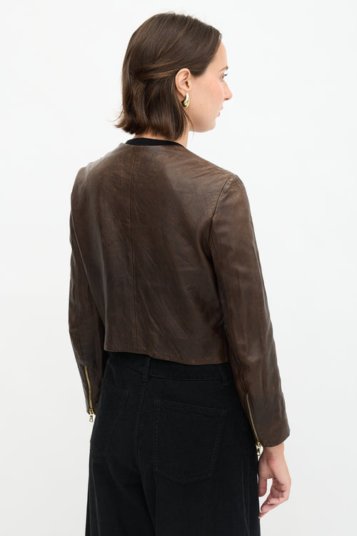 The Row Leather Collarless Jacket