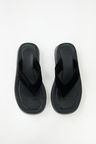 The Row Leather & Velvet Ginza Sandal
