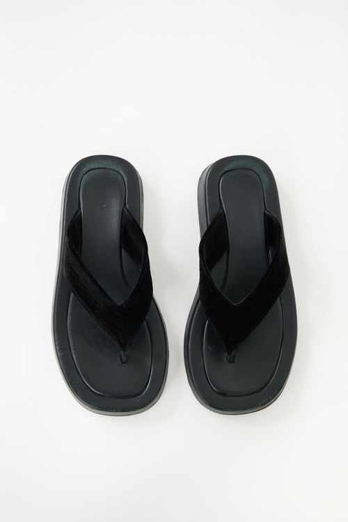 The Row Leather & Velvet Ginza Sandal