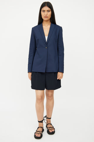 The Row Navy Nylon Shawl Blazer