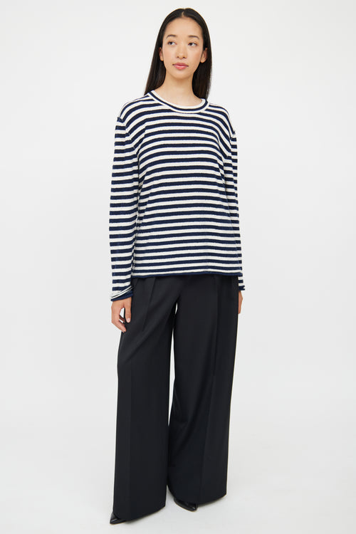 The Row Navy Cream Stripe Knit Sweater