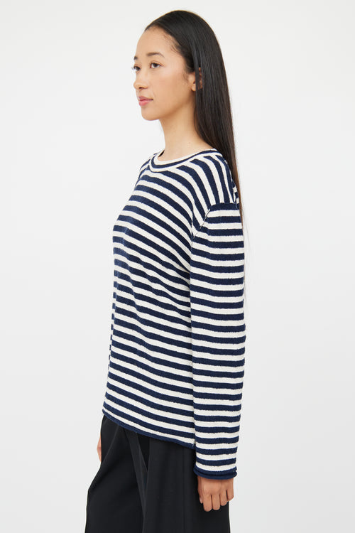 The Row Navy Cream Stripe Knit Sweater