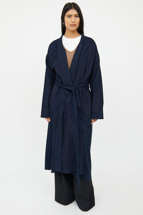 The Row Navy Belted Wrap Coat