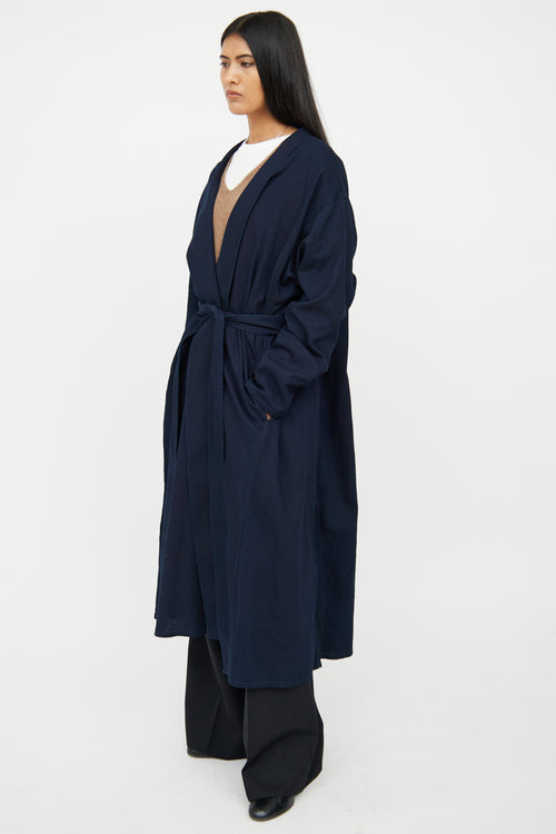 The Row Navy Belted Wrap Coat