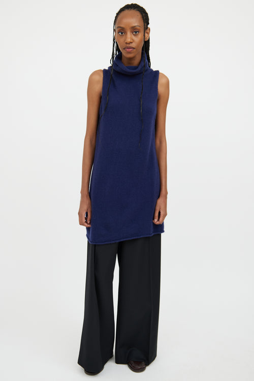 The Row Navy Cashmere Sleeveless Turtleneck Top