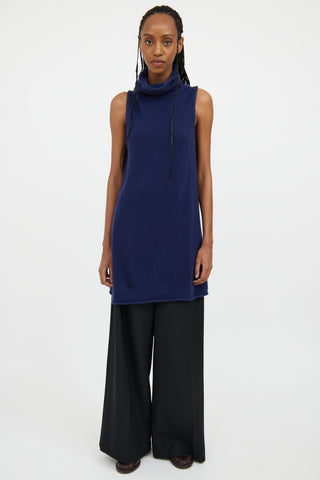 The Row Navy Cashmere Sleeveless Turtleneck Top