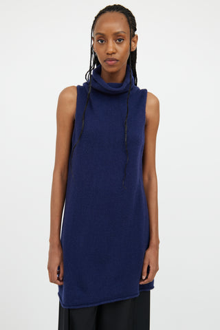 The Row Navy Cashmere Sleeveless Turtleneck Top