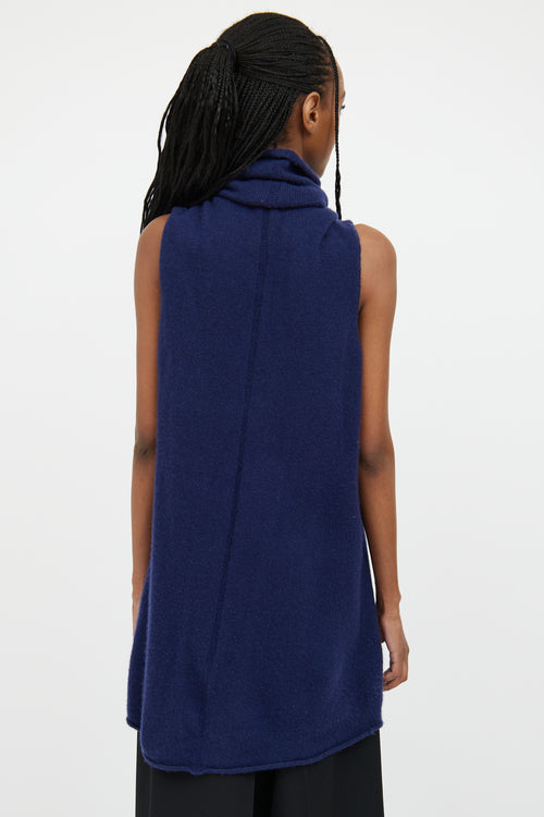 The Row Navy Cashmere Sleeveless Turtleneck Top