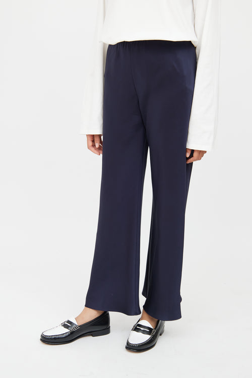 The Row Navy Silk Wideleg Pant