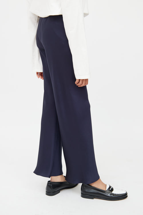 The Row Navy Silk Wideleg Pant