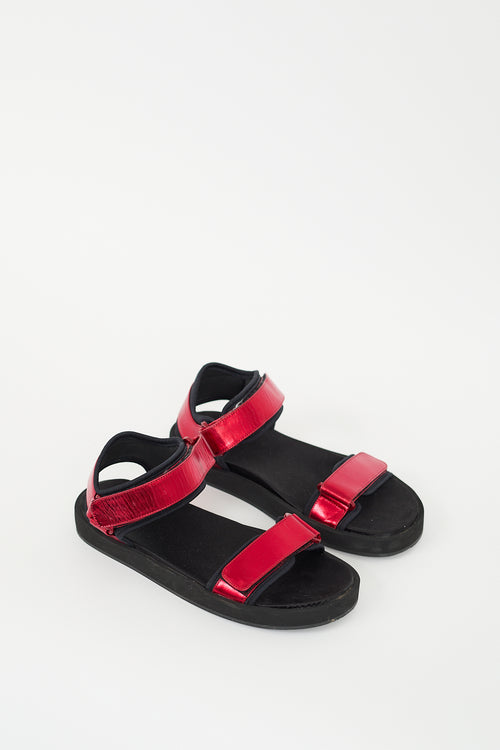 The Row Red Metallic Hook & Loop Sandal