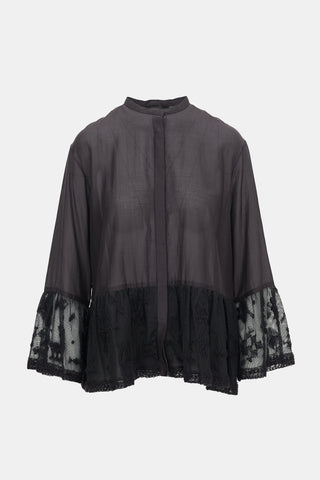 The Row Semi-Sheer & Lace Blouse