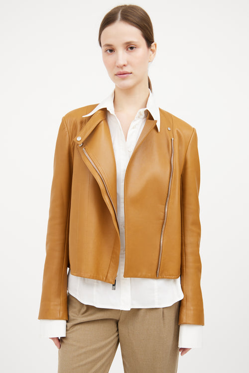 Tan Leather Zip Jacket