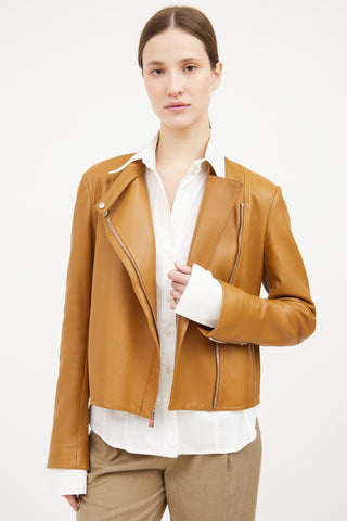 Tan Leather Zip Jacket