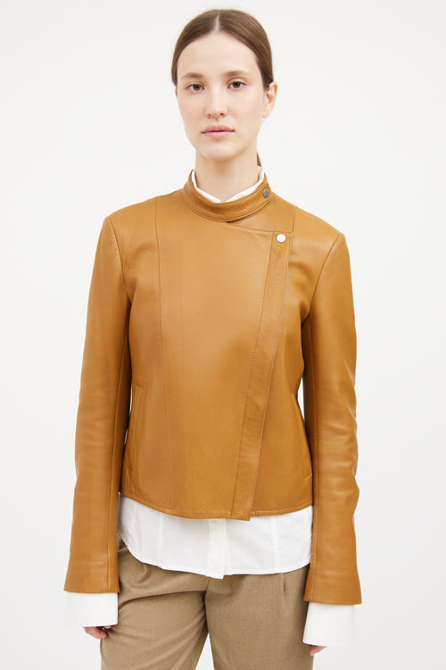 Tan Leather Zip Jacket