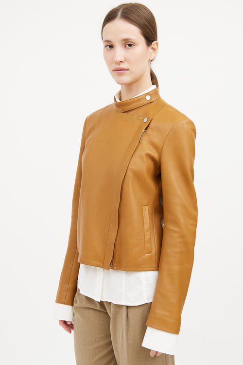 Tan Leather Zip Jacket