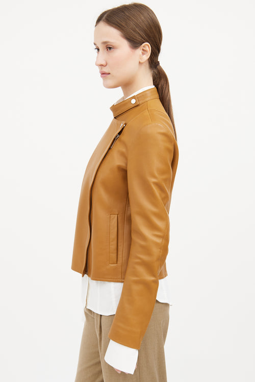 Tan Leather Zip Jacket