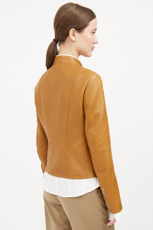 Tan Leather Zip Jacket