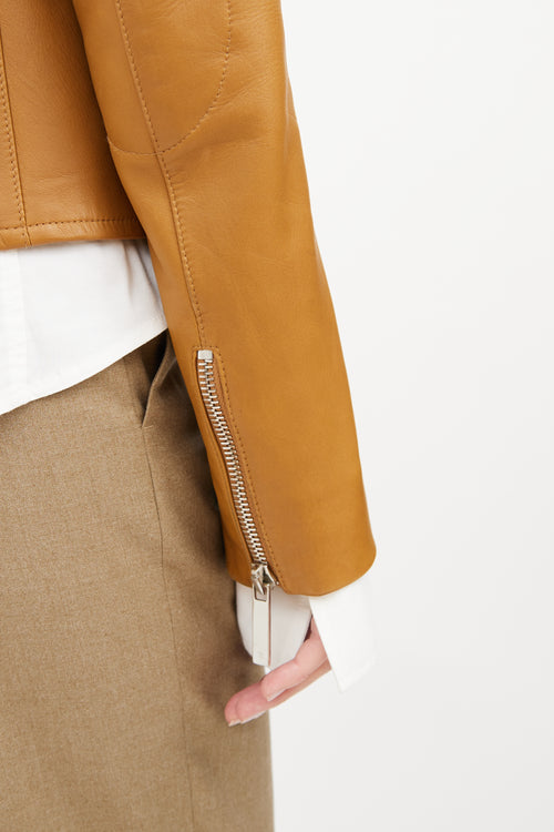 Tan Leather Zip Jacket