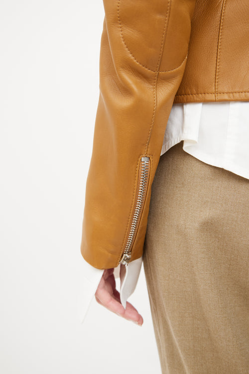 Tan Leather Zip Jacket