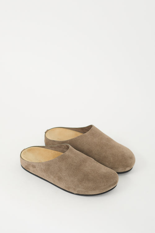 The Row Taupe Suede Hugo Mule