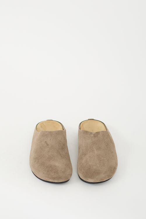 The Row Taupe Suede Hugo Mule